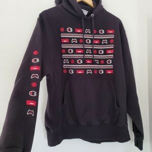 CHAMPION Reverse Weave Hoodie Holiday Team Black Pullover Sweatshirt Men L 2015